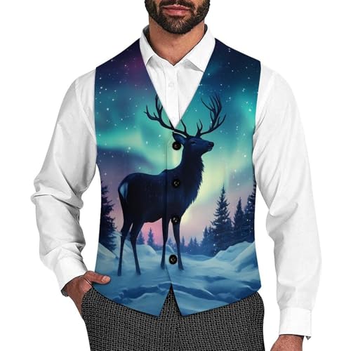 Aurora Deer Men's Suit Vests Business Formal Dress Vest V-Neck Waistcoat for Wedding Casual