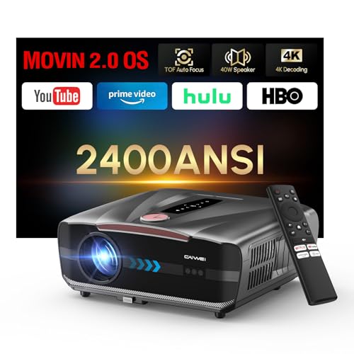 Daytime Projector 4K Home Theater 2400 ANSI,HDR10+,Auto Lens Cap/Focus/Keystone,Smart TV Projector...