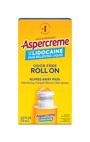 Aspercreme Lidocaine Pain Relief Liquid with No-Mess Roll-On Applicator Max-Strength 4% Lidocaine Numbs Away Nerve Pain Moisturizing Aloe Hydrates Dry Skin 2.5 FL oz