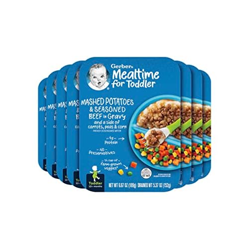 Gerber Baby Food, Mashed Potatoes and Seasoned Beef in Gravy and a side of Carrots, Peas and Corn, Toddler Food with Farm Grown Veggies, Toddler Meal, No Preservatives, 6.67 oz Ounce