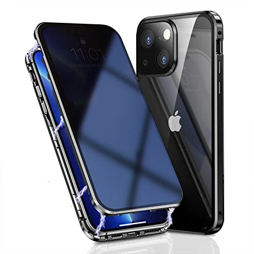OMGZONE Privacy Case for iPhone 13 Magnetic Cover,Screen Protector built-in Anti-peep Tempered Glass Full Cover with Camera Protector,360 Degree Metal Bumper Case for iPhone 13,Black