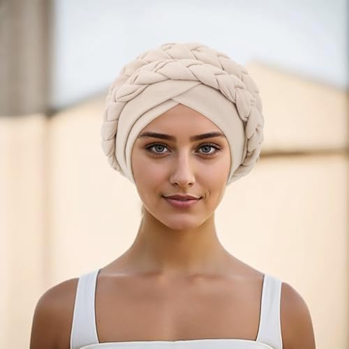 Image of DRESHOW African Women Turban Caps Cotton Beanie Twist Headscarf Pre-Tied Double Twisted Braids Wrap Hat Chemo Cancer Cap