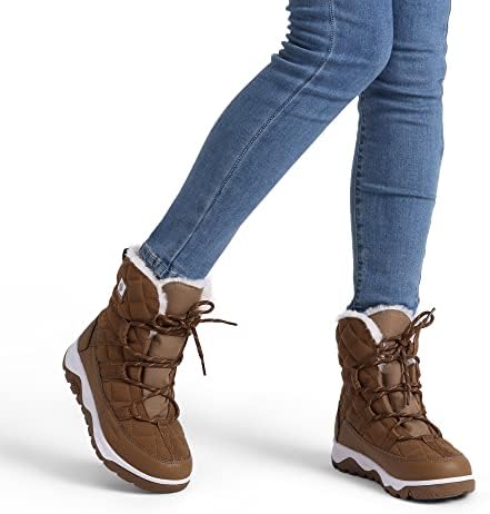DREAM PAIRS Women's Winter Snow Boots Waterproof Rubber Ankle Booties with Warm Comfortable Faux Fur Lining,botas de invierno para mujer,Lace Up Non-Slip Outdoor Boots for Women,Sdsb2214w,Tan,Size 8.5 | Image 4