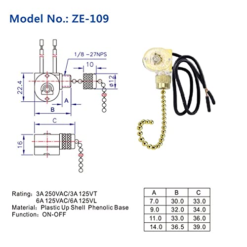 Image of 3Pack Ceiling Fan Light Switch ZE-109 Fan Switch Ceiling Pull Chain Switch Replacement (Brass)