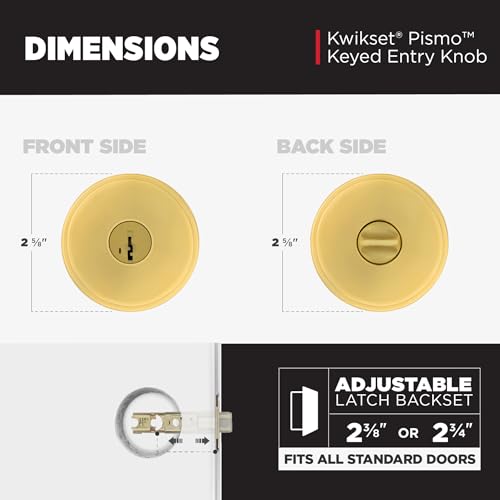 Image of Kwikset Pismo Entry Door Knob with Lock and Key, Secure Keyed Handle Exterior, Front Entrance and Bedroom, Satin Brass, 10 Pack, Pick Resistant SmartKey Rekey Security