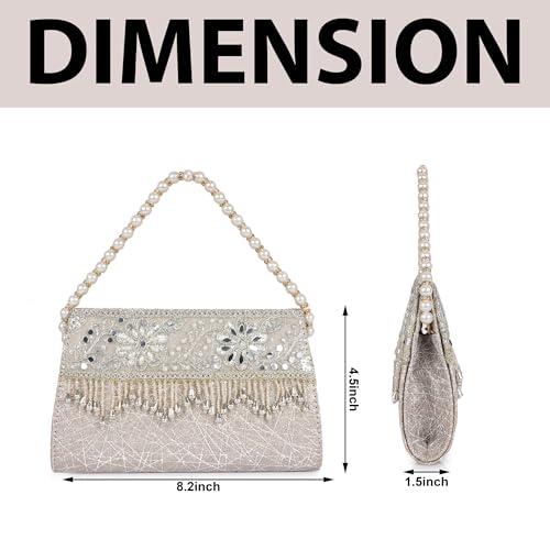 Image of Nevis Women's Embellished Clutch with Pearl Handle | Fancy Designe & Wedding Potli Bag for Festive & Evening