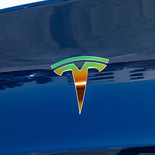Image of IPG Compatible with Model Y Decal Sticker (8 Logo Set) Overlay Stickers Do it Yourself Stickers Set Personalize Your Tesla (Mirror Green Gold)