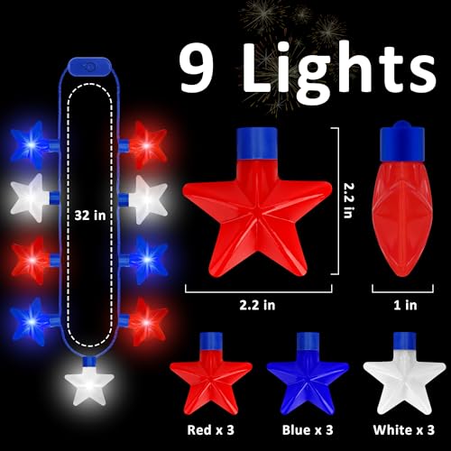 Image of 4th of July Accessories, 2Pcs Independence Day LED Holiday Light Up Stars Necklace, Red Blue White Flashing Necklace for 4th of July Parades Patriotic Celebration Themed Firework Party Memorial Day