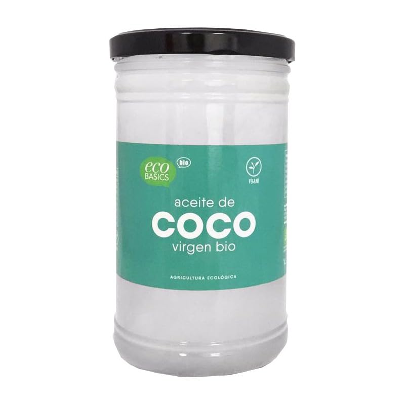 Aceite de Coco Virgen Bio 1000ml | EcoBasics | Ecológico Certificado | Prensado en Frío | Uso Alimentario, Cosmético y Capilar | Vegano
