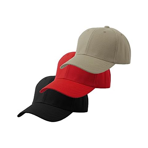 Jh Sports Unisex Plain Structured Curved Visor Adjustable Baseball Cap Hat - 3-Pk Black Red Khaki Cover