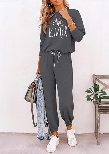 Image of PRETTYGARDEN Women's Two Piece Outfit Long Sleeve Crewneck Pullover Tops And Long Pants Tracksuit | Long Sleeve Shirts, Jogger Pants Pockets, Matching Track Suits, Fall Spring Comfy Clothes for Casual Outing, Cruise, Airport