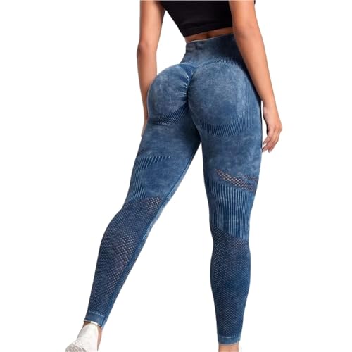 Pantalon de yoga sexy ajouré sport femmes leggings taille haute bleu foncé
