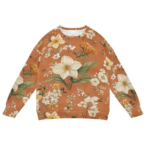 JUNZAN Summer Flowers Daffodils Begonia Terracotta Little Girls Hoodie Sweatshirt Crewneck Tops Clothing Shirts Athletic 4T