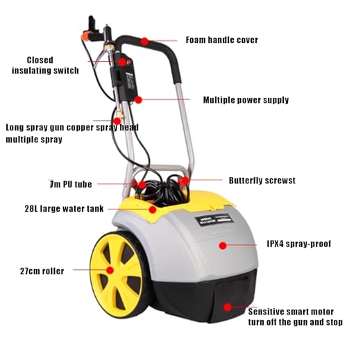 Spruzzatore elettrico da giardino con tubo lungo, ugello regolabile e interruttore di sicurezza, ideale per la cura del prato, irrigazione delle piante e lavaggio auto