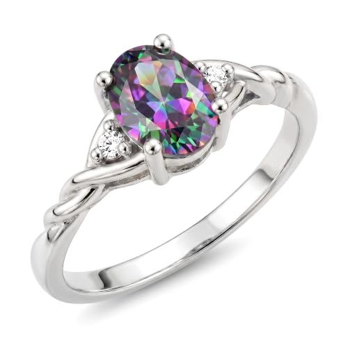 Image of Rylos Sterling Silver Classic Birthstone Ring - 7X5MM Oval Gemstone & Diamonds - Women's Jewelry, Sizes 5-10