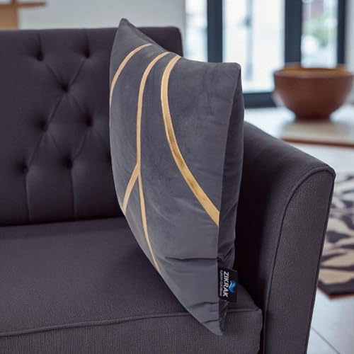 Image of Zikrak Besur Gold Stripe On Velvet|Pack of 5 Cushion Cover|for Home Decoration|Living Room Decor|Hotel Premeuim Quality Cushion Cover|Exclusive ON Amazon (Silver, 20 X 20 INCH(50 X 50 CM))
