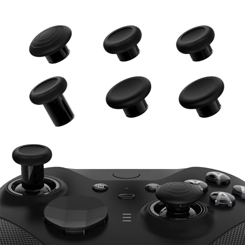 eXtremeRate 6 in 1 Metal Replacement Thumbsticks for Xbox Elite Series 2 Controller, Metallic Black Swappable Magnetic Analog Stick Joystick Caps for Xbox Elite 2 Core Controller (Model 1797)