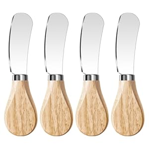 Butter Knife Spreader, Cheese Spreader Knives Set of 4, Stainless Steel Butter Knives with Wooden Handle, Small Cheese Knives for Cold Butter, Soft Cheese Spreader, Jam, Charcuterie, Pastry