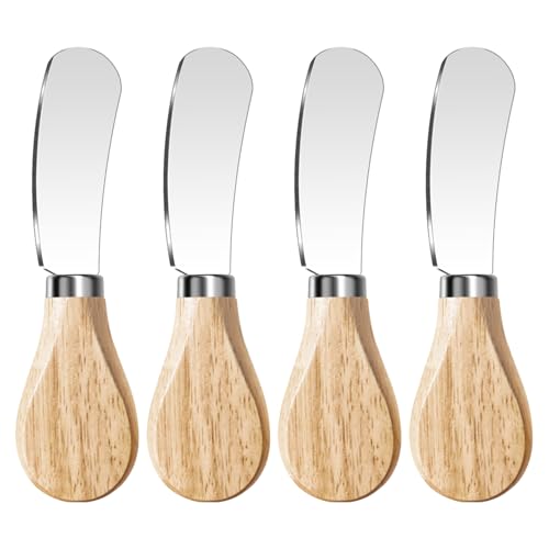 Butter Knife Spreader, Cheese Spreader Knives Set of 4, Stainless Steel Butter Knives with Wooden Handle, Small Cheese Knives for Cold Butter, Soft Cheese Spreader, Jam, Charcuterie, Pastry