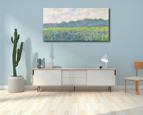 Image of Claude Monet Canvas Wall Art - Field of Yellow Irises at Giverny 1887 Famous Painting Artwork Print Framed Picture for Home Office Wall Decor - 20 inch x 40 inch