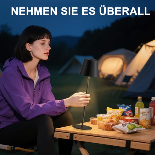 Tischlampe Kabellos LED, Akku Tischlampe für Outdoor Indoor (Schwarz) – Ansicht 8