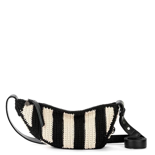 Image of The Sak Tess Sling Bag in Crochet, Adjustable Crossbody Strap, Black Stripe