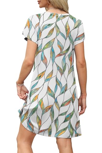 Image of OFEEFAN Womens Summer Dresses 2026 Tulip Petal Short Sleeve V Neck Loose Swing Sundresses with Pockets Plain /Print