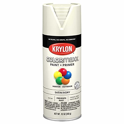 Image of Krylon K05567007 COLORmaxx Spray Paint and Primer for Indoor /Outdoor Use, Satin Ivory 12 Ounce (Pack of 1)