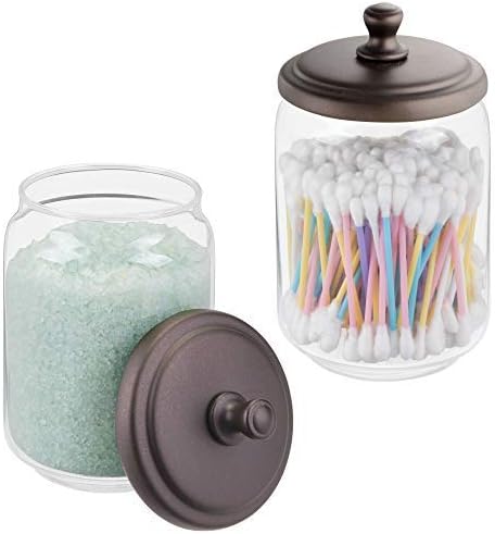 Amazon Com Mdesign Modern Glass Bathroom Vanity Countertop Storage Organizer Canister Apothecary Jar For Cotton Swabs Rounds Balls Makeup Sponges Bath Salts 2 Pack Clear Bronze Home Kitchen