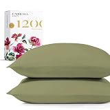Picture of Carressa Linen 1200 TC Sage Green Queen Pillowcase Set of 2, Extra Long Staple 100% Egyptian Cotton Pillow Cover for Sleeping, Soft & Silky Premium Sateen Weave Pillowcase for Bed Pillows