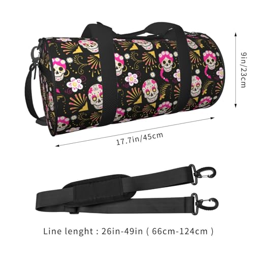 Travel Duffle Bag, pink Skull daisy Sports Gym Bag for Women Men, Carry On Bag Weekender Overnight Duffel Bag, Personal Item Travel Bag2