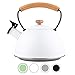FLORINA Wooden czajnik do kuchenek indukcyjnych, z gwizdkiem, do wszystkich rodzajów kuchenek, 2,3 l, stal nierdzewna, drewniany uchwyt, uchwyt Cool-Touch 5C7077 White Colour