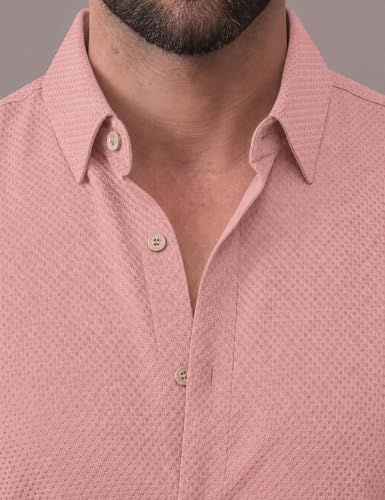 Image of NexaFlair Men's Regular Fit Solid Pattern Laffer Cotton Shirt with Long Sleeve Collared Neck Standard Length and Button Down Closure Type | Mens Casual Shirts | Man's Formal Shirts