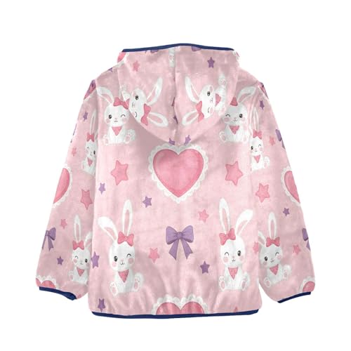 Cute Rabbits with Hearts Pattern Toddler Fleece Jacket Girl Boys Hooded Fleece Jacket Coat Warm Outwear Zip-up 3-10T2