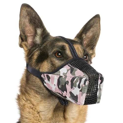 Image of Mesh Dog Muzzle, Breathable Soft Dog Muzzle with Reflective Straps for Secure Fit, Prevents Biting, Chewing Scavenging- Adjustable for Small Medium Large Dogs,Pink,XL
