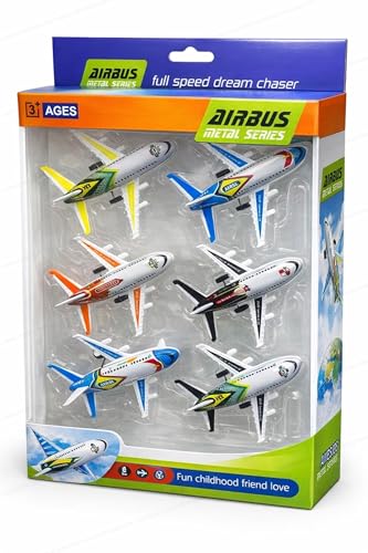 Image of SHAKTISM Die-Cast Airplane Model Set - Pull Back Metal Toy Planes for Kids, Assorted Mini Aircraft Toys for Boys & Girls, 3+ Years (Pack of 6)