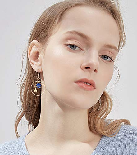 Sailimue 5 Pairs Enamel Moon Star Earth Planet Earrings Set Asymmetric Long Pendant Hook Dangle Stud Earrings For Women #TOP4