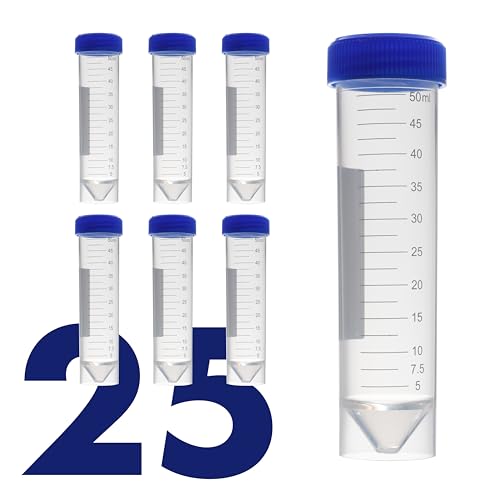 Image of Kashi Scientific 50mL Self Standing Centrifuge Tubes with Screw Cap Lid, Lab Grade Polypropylene Plastic, Skirted, Printed Graduation, Write-on Spot [50mL Self-Standing, 25]