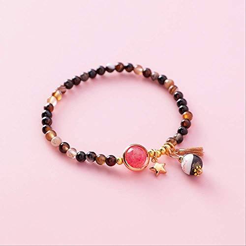 ruofengpuzi Nueva Simple Color Cerámica Dulce Borla Hecha A Mano Lucky Cat Bell Pulsera Pulsera Mujer Damas Regalo Joyería Ajustable T
