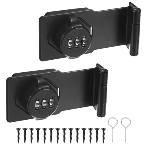 Image of M METERXITY 2-Pack Keyless Combination Lock, 3.5 inch Zinc Alloy Mechanical Password Twist Knob Hasp Locks Latch, 90 Degree Barn Door Lock for Cabinet /Closet /Garage /Drawers /Garden [Black]