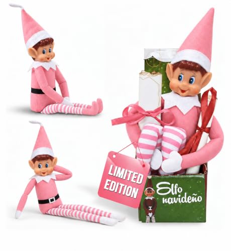 LEIGHT Elfo de vinilo suave con sombrero y etiqueta, el elfo plegable más pequeño del mundo, 40 cm, accesorio navideño para niños y niñas (azul rojo)