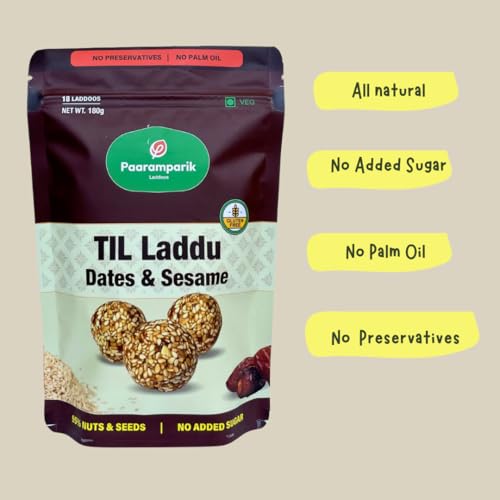 Image of Paaramparik Til Laddu| Dates Cashew Almond| Iron Calcium Rich Energy Bites | Healthy Laddoos for Adults - 180 gm