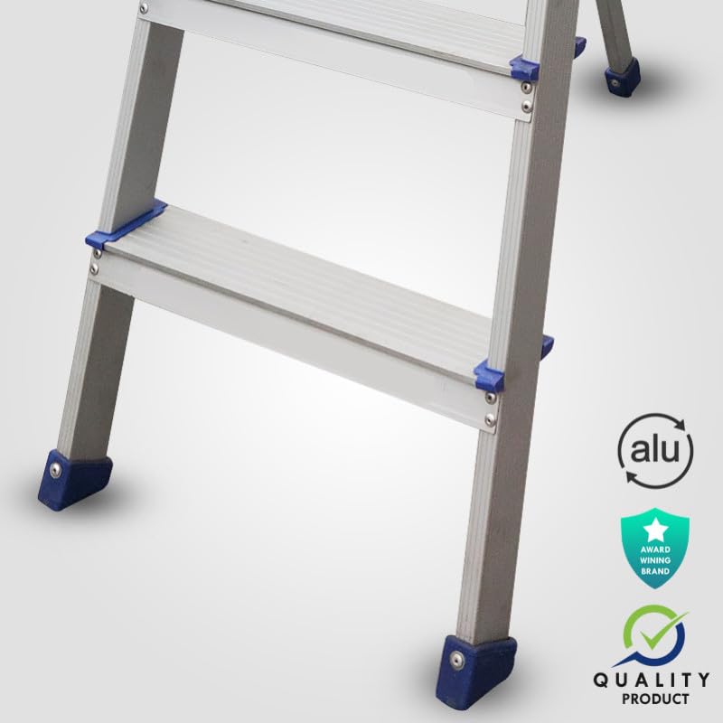 Image of Kalco 5 Step Aluminium Ladder, Foldable and Flat Steps, Top Handle and Top Plastic Plate (Model: K-7026 in Lite)