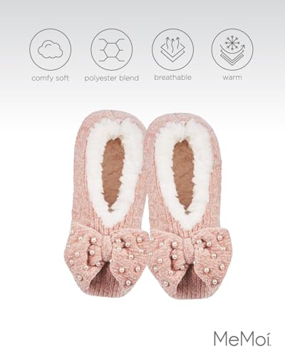 Image of MeMoi Women's Precious Pearls Chenille Bow Accent Sherpa-Lined Slippers