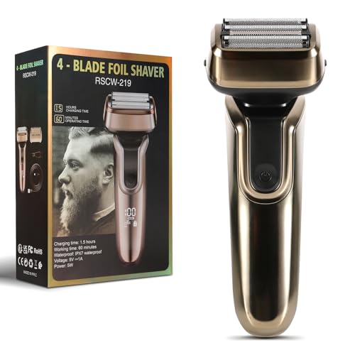 YHC Electric Razor for Men - 4-Blade Electric Foil Shaver with Pop-Up Trimmer, Waterproof, Wet & Dry Use, Cordless & Rechargeable