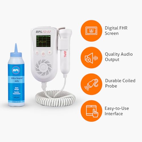 Image of BPL Medical Technologies FD-02 Fetal Doppler Smart Noise Reduction & Heartbeat Detection Machine with Ultrasound Gel|In-Built Speaker for Home and Clinic Use - White