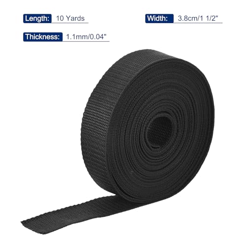 Image of MECCANIXITY Lightweight Polypropylene Webbing Strap 1 1 /2 inch 10 Yard Backpack Strapping Band Black for Outdoor Luggage Cargo Straps