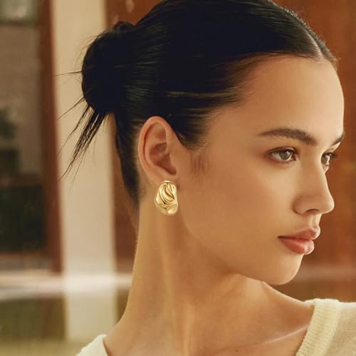 Big Chunky Gold Earrings for Women Geometric Earrings Vintage Statement Trendy Jewelry4