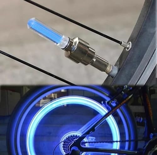 Image of All Bike /Bicycle Tyre LED Rim Valve Cap Light with Motion Sensor | Flashing Blue Wheel Light for Bike, Bicycle, Car & Motorcycle | Waterproof Tyre Valve LED Light Set of 2