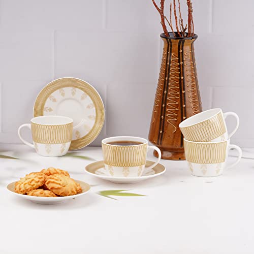 Image of Dandy Lines Royal Tea Cup and Saucer Set, Elegant Gold Trim, Ceramic, Pack of 12, Microwave & Dishwasher Safe, Great for Hosting & Gifting